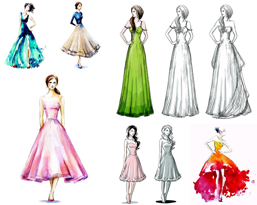 手繪服裝設計矢量素材 - 愛圖網設計圖片